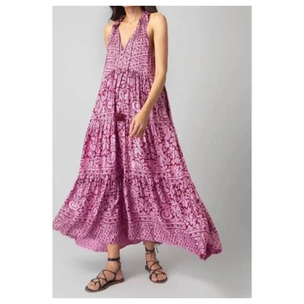 Omika Paola Maxi Dress Tanvi Berry Women M EUC Sleeveless Sun Bohemian Pockets - Picture 1 of 15